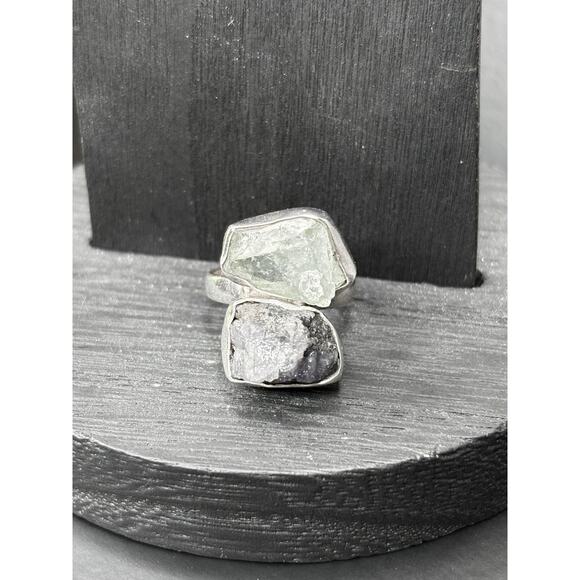 Sterling Silver Aquamarine and Amethyst Ring Aquamarine Ring Amethyst Ring 7.5 - Picture 2 of 6